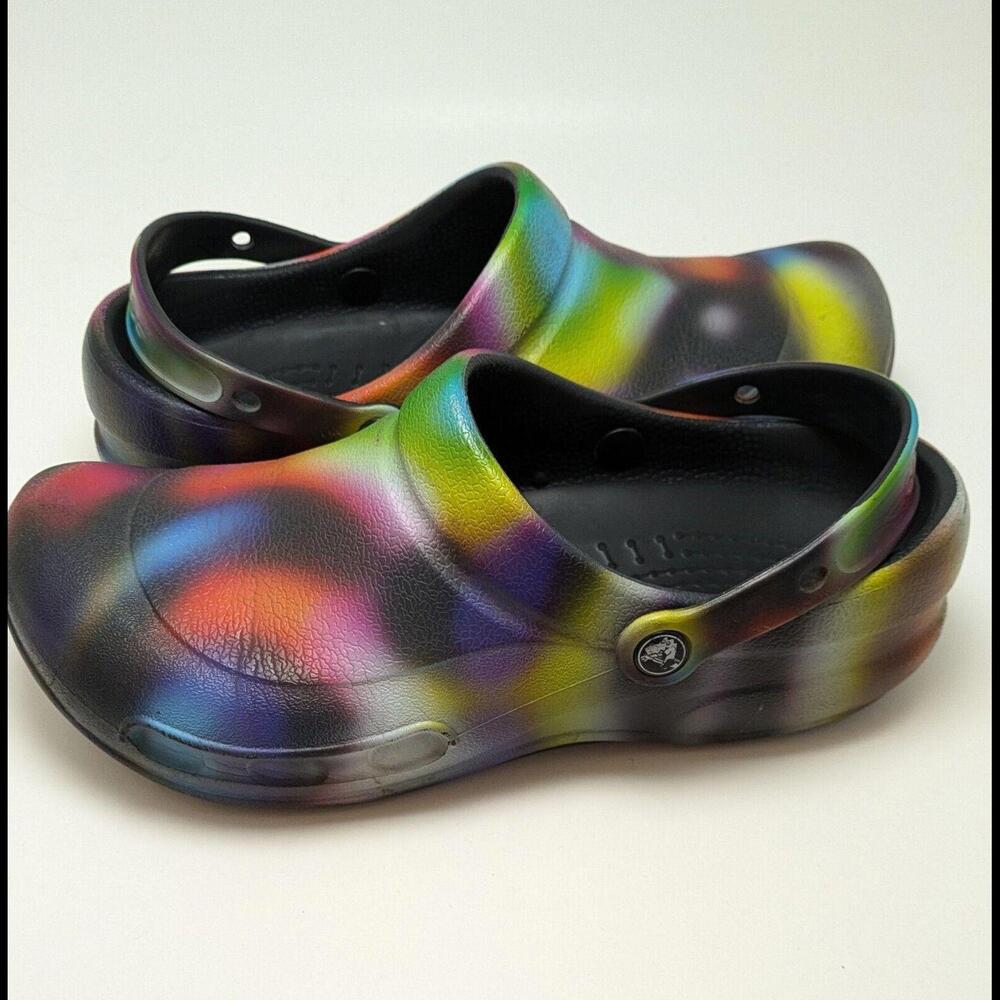 Unisex Crocs Bistro Lock Slip Resistant Tread Graphic Multicolor Shoe Sz 10M 12W